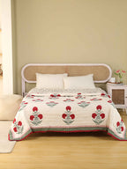 MUGAL POPPY BUTTA HAND BLOCK PRINT REVERSIBLE COTTON QUILT/RAZAI