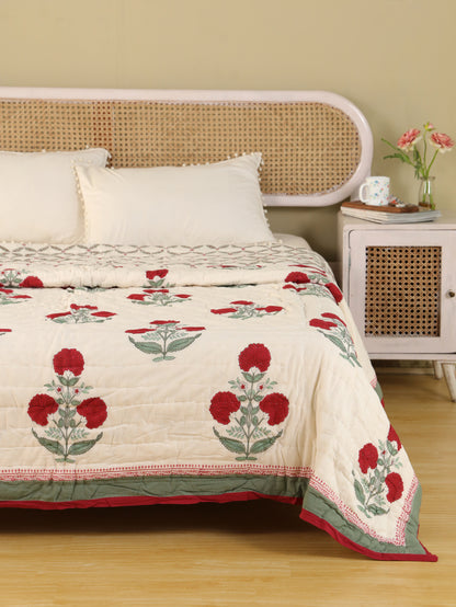 Hand Block Printed Reversible Jaipuri Quilt By Jaipur Hastkar