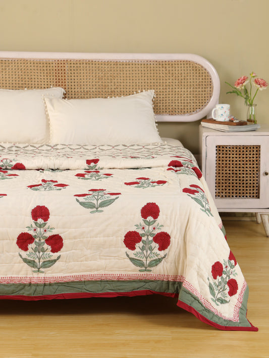 Hand Block Printed Reversible Jaipuri Quilt By Jaipur Hastkar