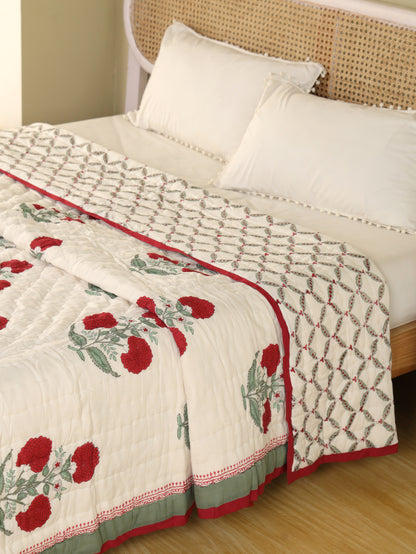 Hand Block Printed Reversible Jaipuri Quilt By Jaipur Hastkar