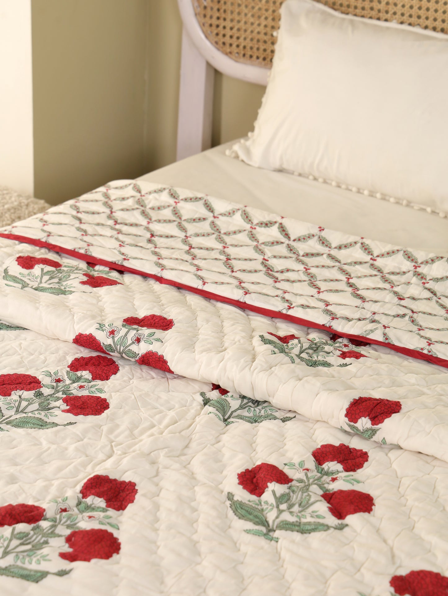 Hand Block Printed Reversible Jaipuri Quilt By Jaipur Hastkar