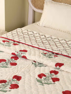 MUGAL POPPY BUTTA HAND BLOCK PRINT REVERSIBLE COTTON QUILT/RAZAI