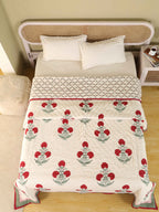 MUGAL POPPY BUTTA HAND BLOCK PRINT REVERSIBLE COTTON QUILT/RAZAI