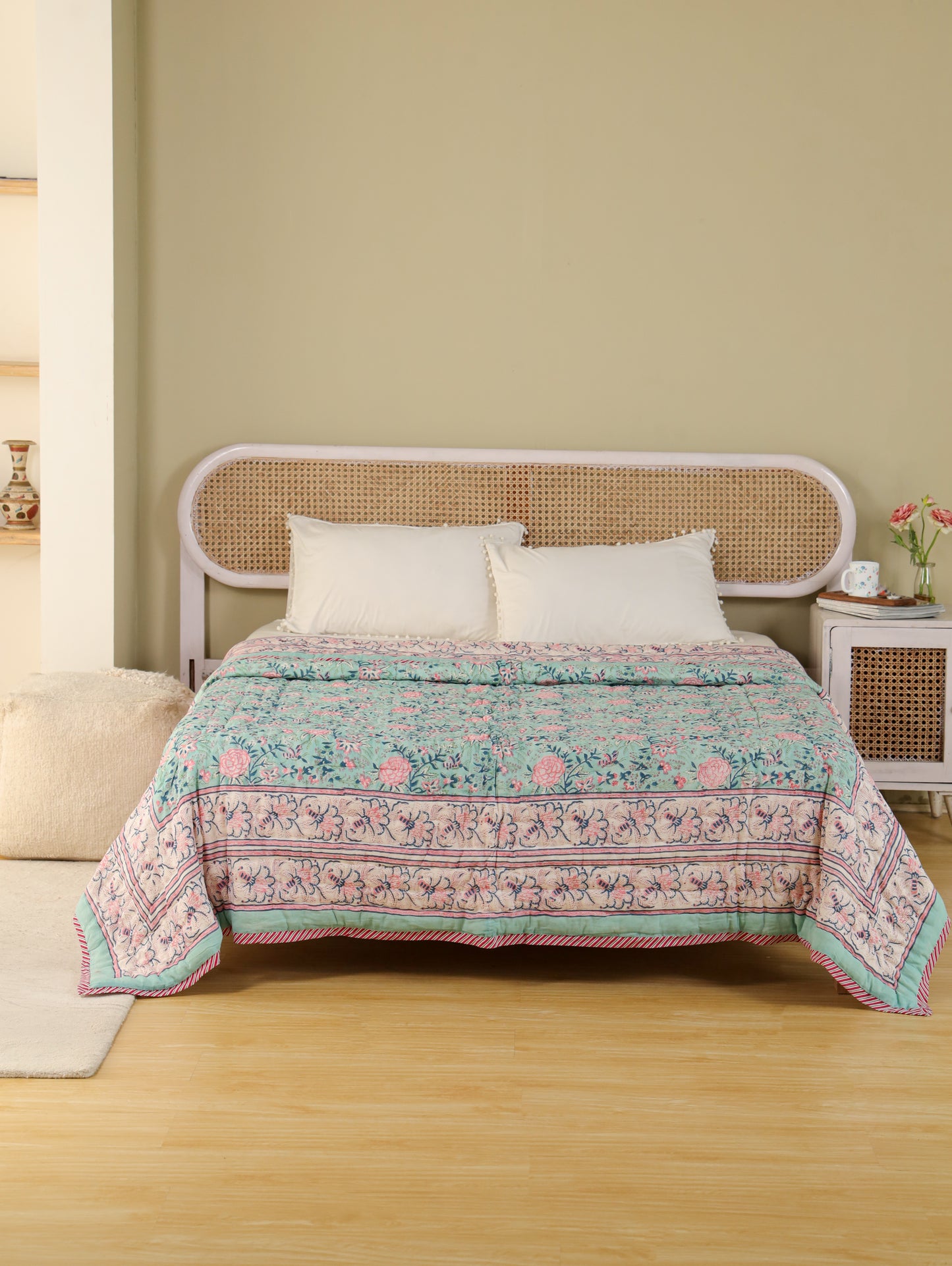 Hand Block Printed Reversible Jaipuri Quilt By Jaipur Hastkar