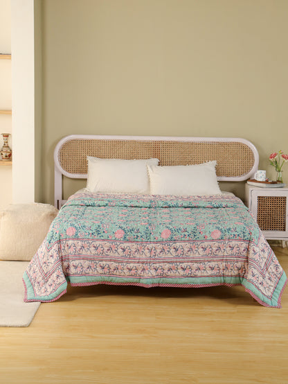 Hand Block Printed Reversible Jaipuri Quilt By Jaipur Hastkar