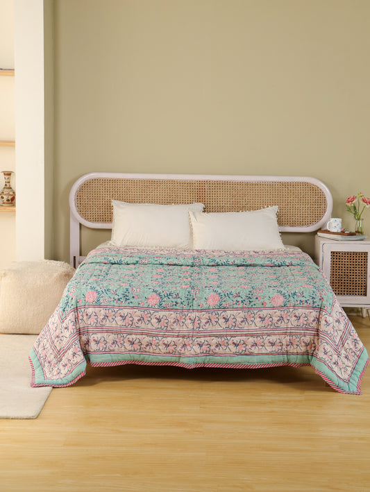 Hand Block Printed Reversible Jaipuri Quilt By Jaipur Hastkar