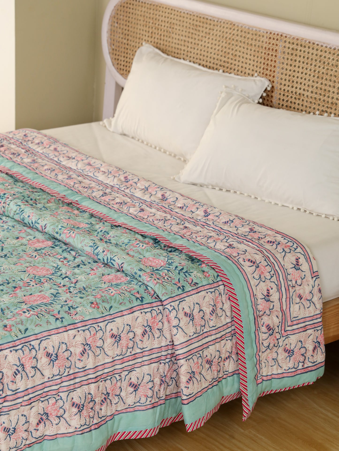 Hand Block Printed Reversible Jaipuri Quilt By Jaipur Hastkar