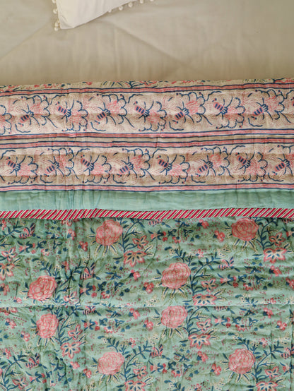 Hand Block Printed Reversible Jaipuri Quilt By Jaipur Hastkar
