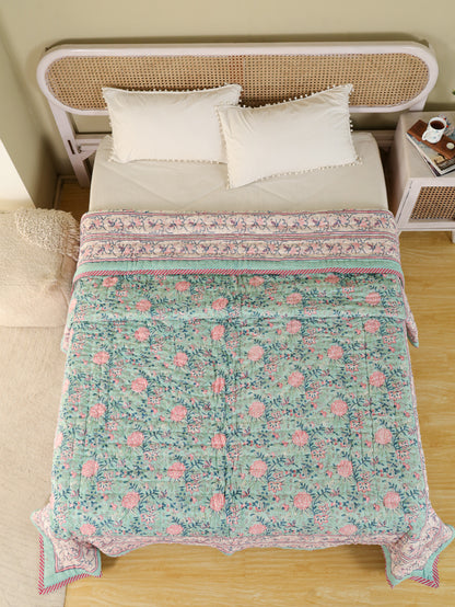 Hand Block Printed Reversible Jaipuri Quilt By Jaipur Hastkar