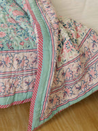 ENGLISH GREEN FOREST HAND BLOCK PRINT REVERSIBLE COTTON QUILT/RAZAI