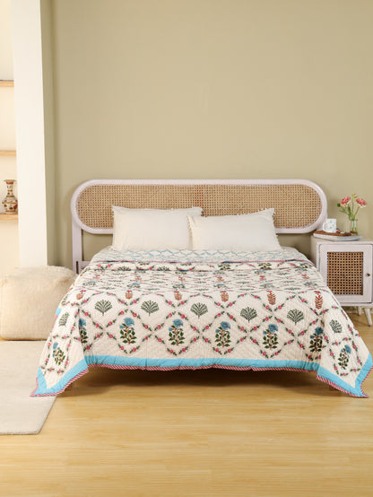 Hand Block Printed Reversible Jaipuri Quilt By Jaipur Hastkar