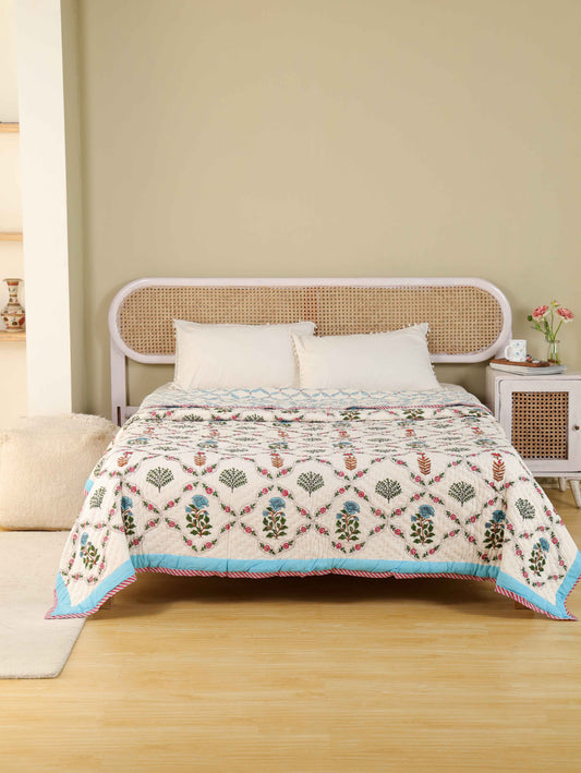 Hand Block Printed Reversible Jaipuri Quilt By Jaipur Hastkar