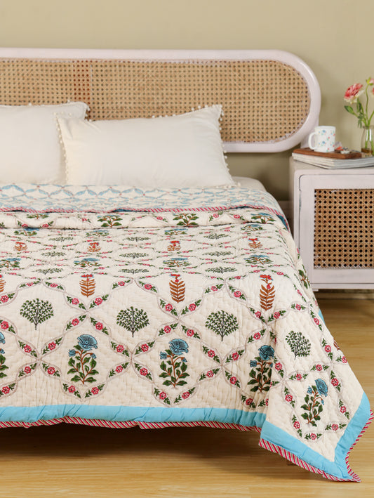 Hand Block Printed Reversible Jaipuri Quilt By Jaipur Hastkar