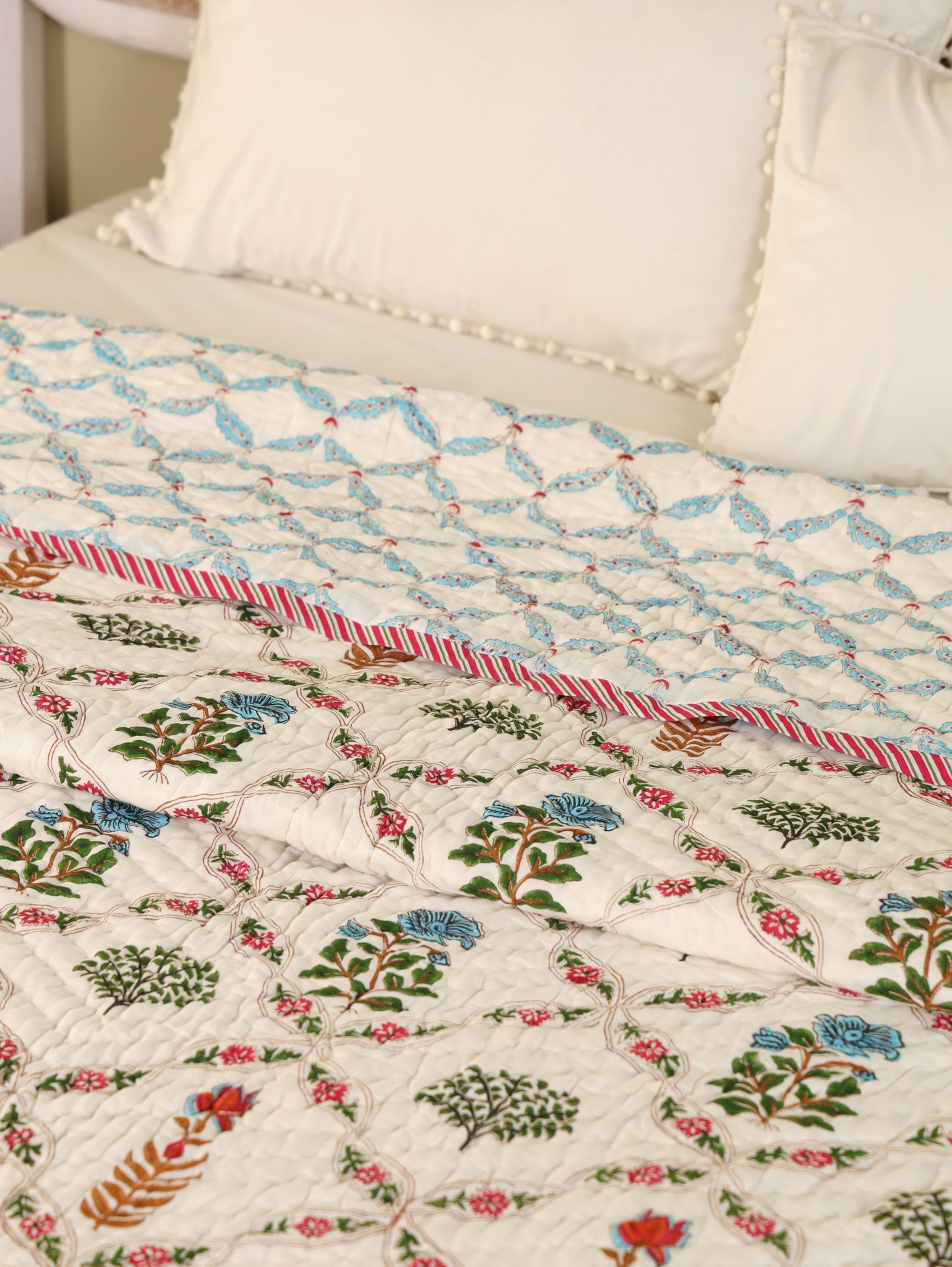 Hand Block Printed Reversible Jaipuri Quilt By Jaipur Hastkar