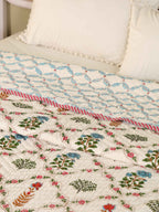 TRADITIONAL GULMOHAR HAND BLOCK PRINT REVERSIBLE COTTON QUILT/RAZAI