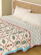 TRADITIONAL GULMOHAR HAND BLOCK PRINT REVERSIBLE COTTON QUILT/RAZAI