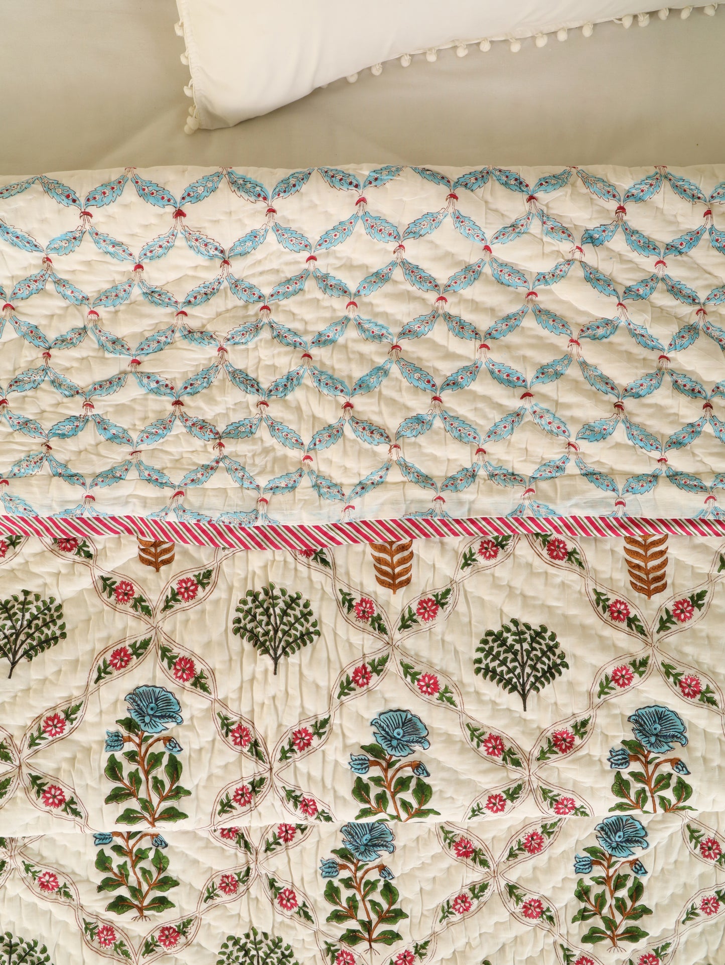 Hand Block Printed Reversible Jaipuri Quilt By Jaipur Hastkar