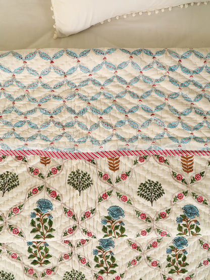 Hand Block Printed Reversible Jaipuri Quilt By Jaipur Hastkar