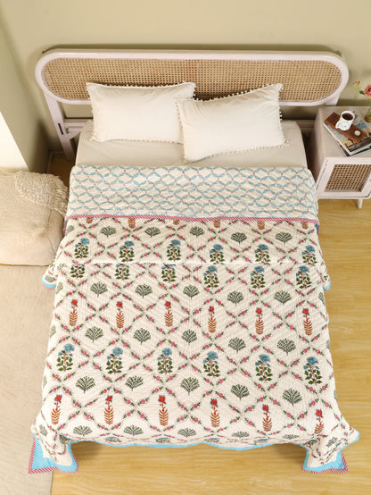 Hand Block Printed Reversible Jaipuri Quilt By Jaipur Hastkar