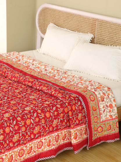 Hand Block Printed Reversible Jaipuri Quilt By Jaipur Hastkar