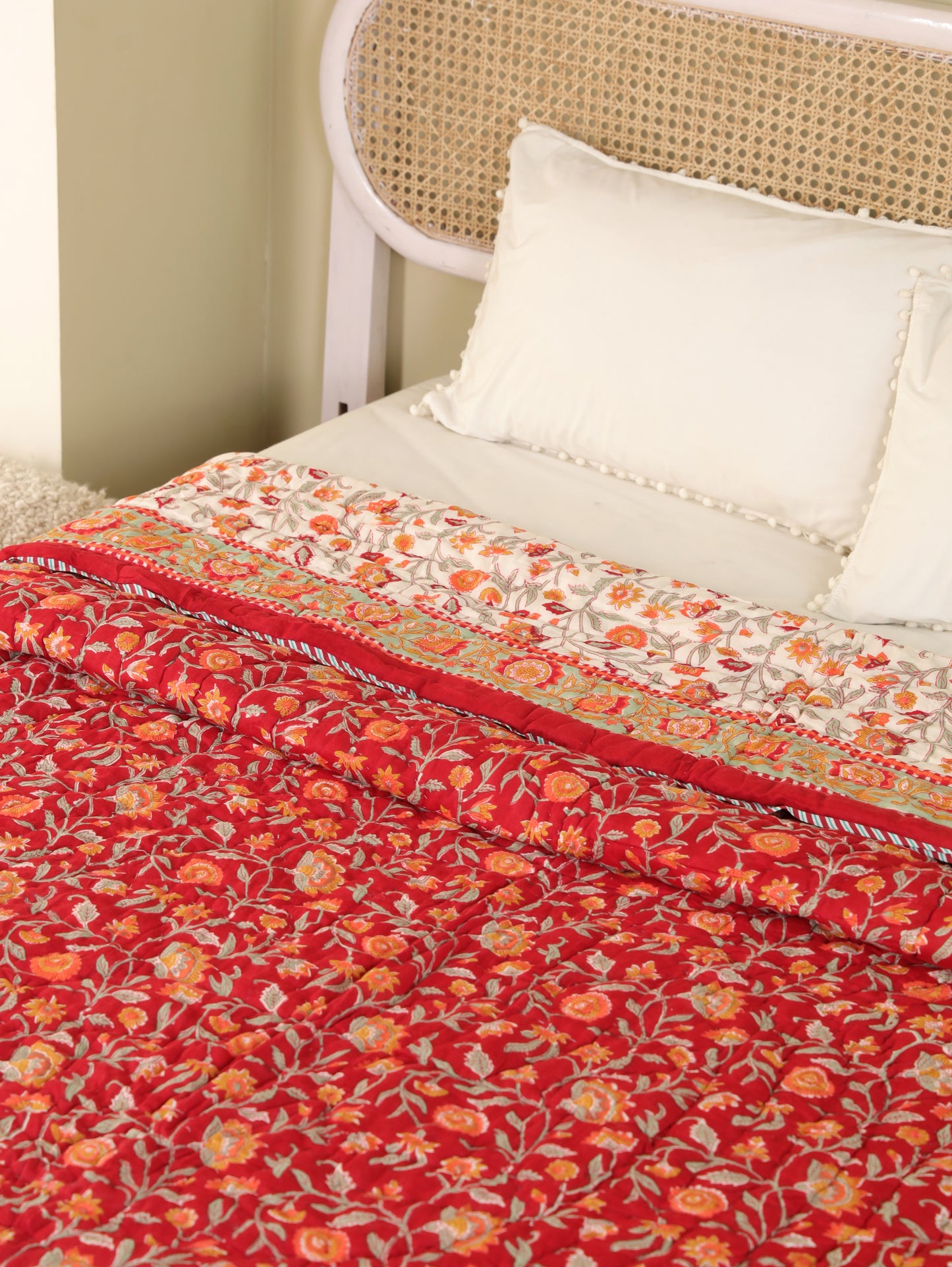 Hand Block Printed Reversible Jaipuri Quilt By Jaipur Hastkar