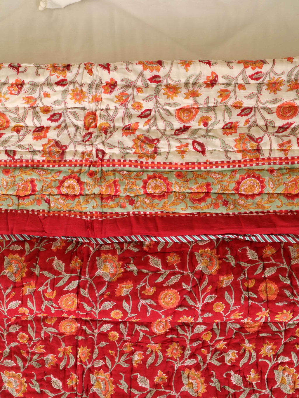 TIMELESS RED KRIPAL JAAL HAND BLOCK PRINT REVERSIBLE COTTON QUILT/RAZAI