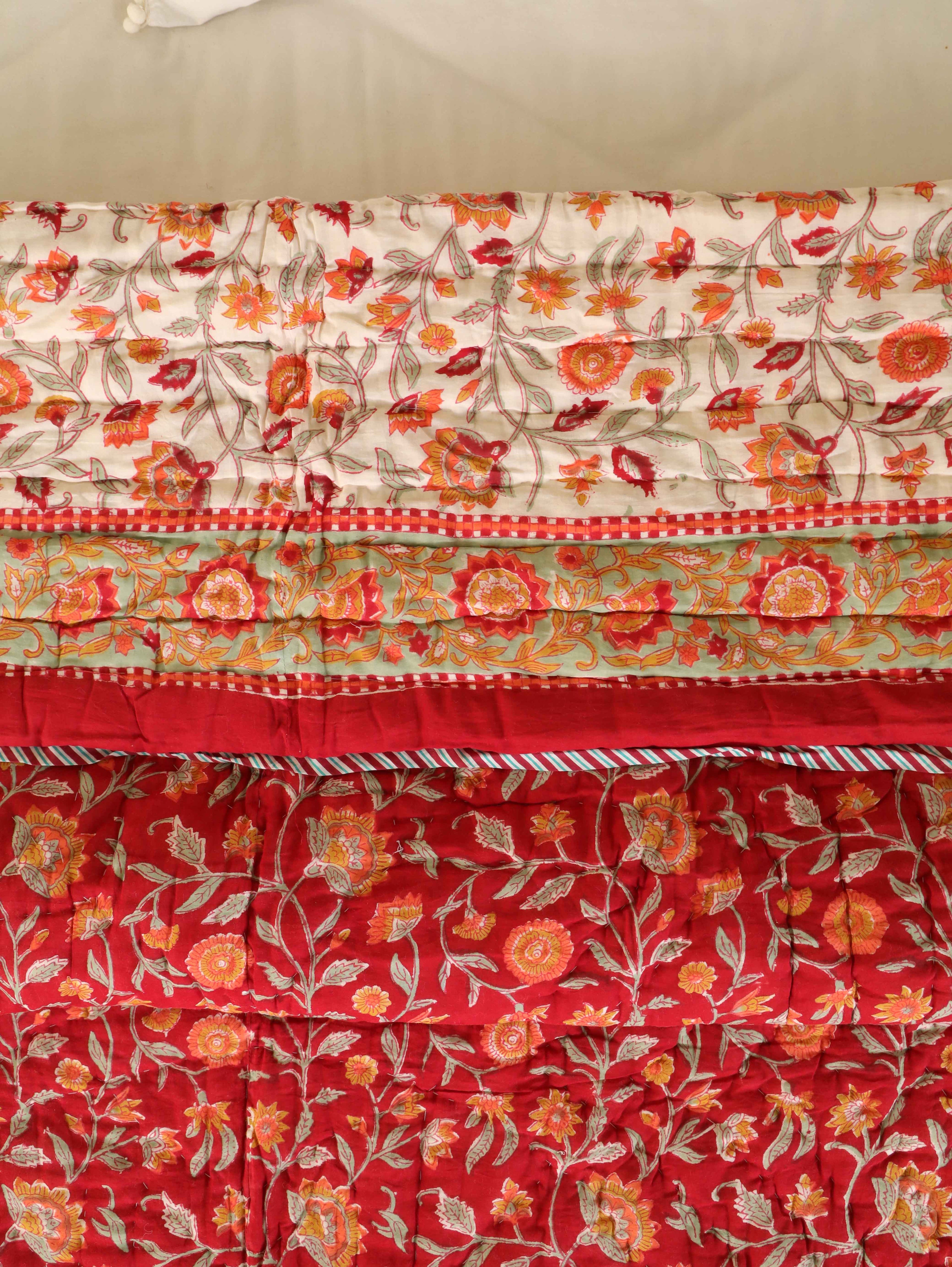 TIMELESS RED KRIPAL JAAL HAND BLOCK PRINT REVERSIBLE COTTON QUILT/RAZAI