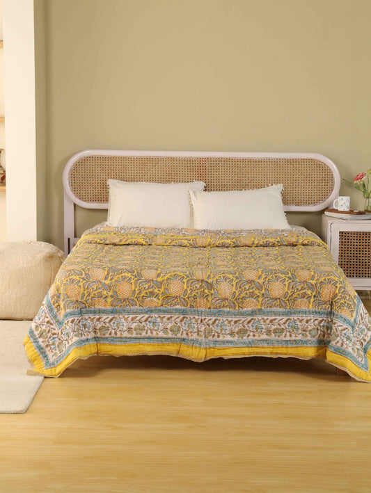 Hand Block Printed Reversible Jaipuri Quilt By Jaipur Hastkar