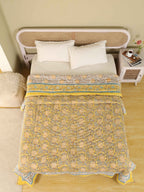 GOLDEN PINEAPPLE HAND BLOCK PRINT REVERSIBLE COTTON QUILT/RAZAI