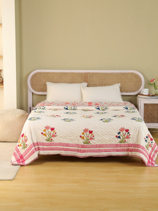 Hand Block Printed Reversible Jaipuri Quilt By Jaipur Hastkar