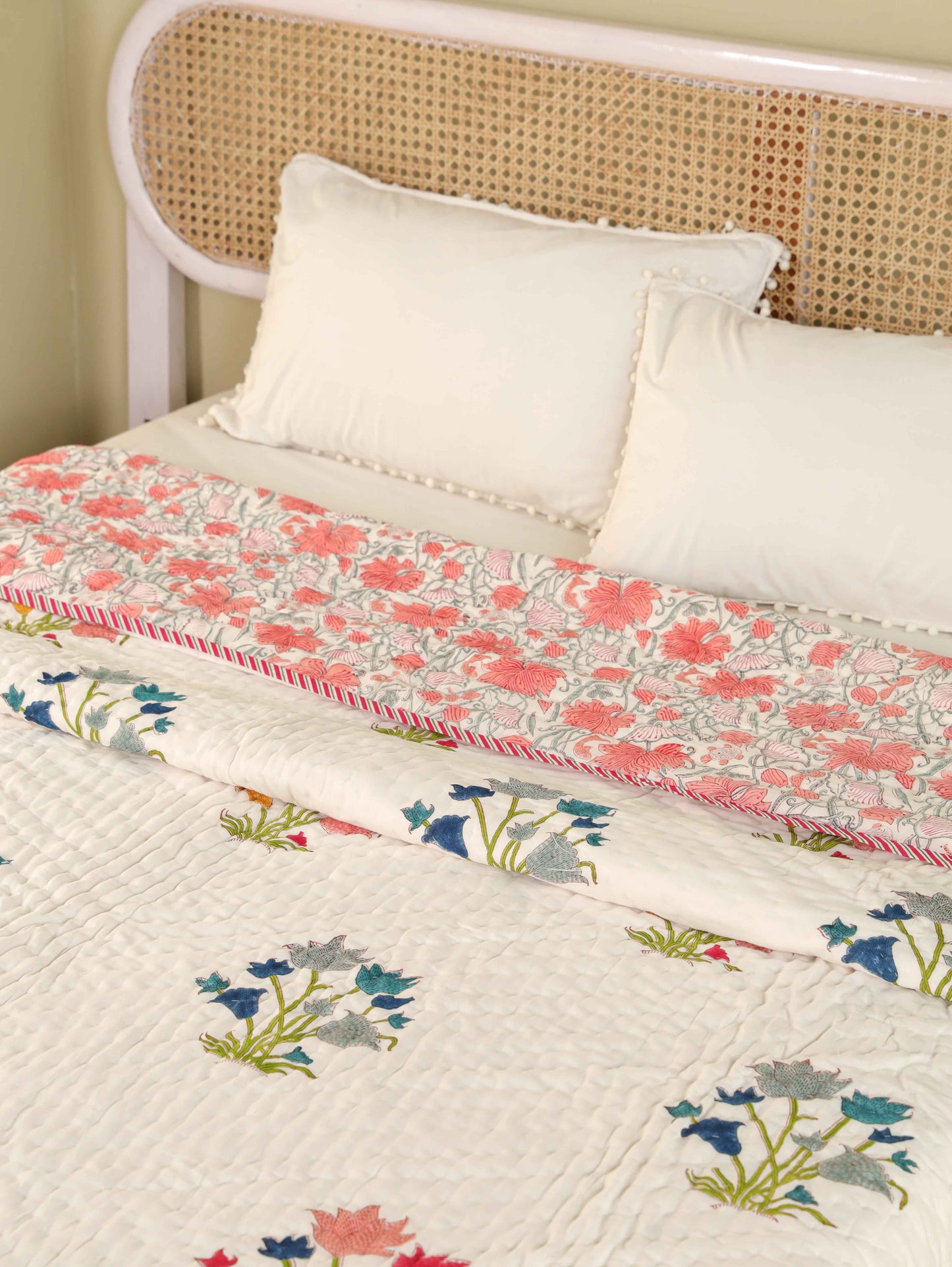 Hand Block Printed Reversible Jaipuri Quilt By Jaipur Hastkar