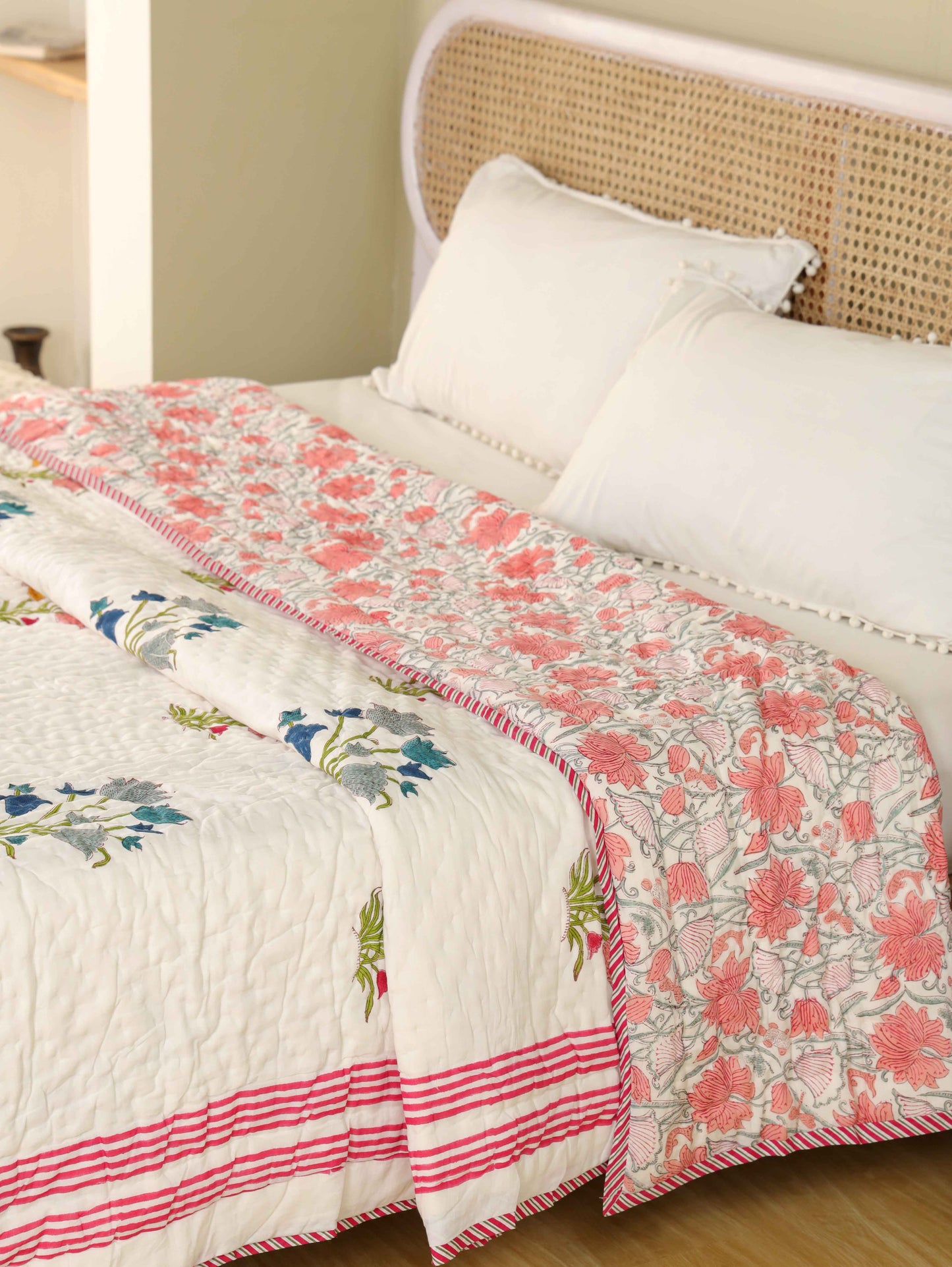 Hand Block Printed Reversible Jaipuri Quilt By Jaipur Hastkar