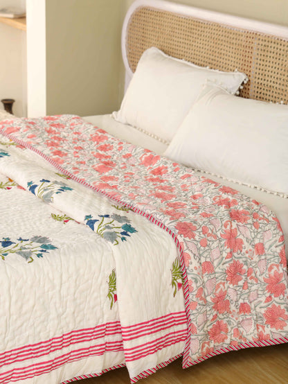 Hand Block Printed Reversible Jaipuri Quilt By Jaipur Hastkar