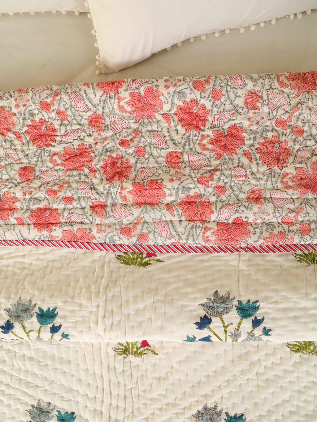 ROYAL MUGAL MOTIF HAND BLOCK PRINT REVERSIBLE COTTON QUILT/RAZAI
