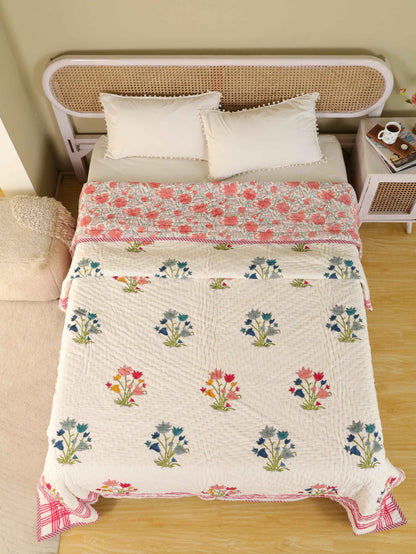 Hand Block Printed Reversible Jaipuri Quilt By Jaipur Hastkar