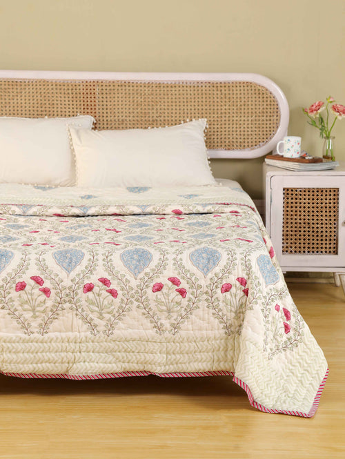 CLASSIC MUGHAL BALE HAND BLOCK PRINT REVERSIBLE COTTON QUILT/RAZAI