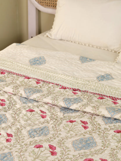 Hand Block Printed Reversible Jaipuri Quilt By Jaipur Hastkar