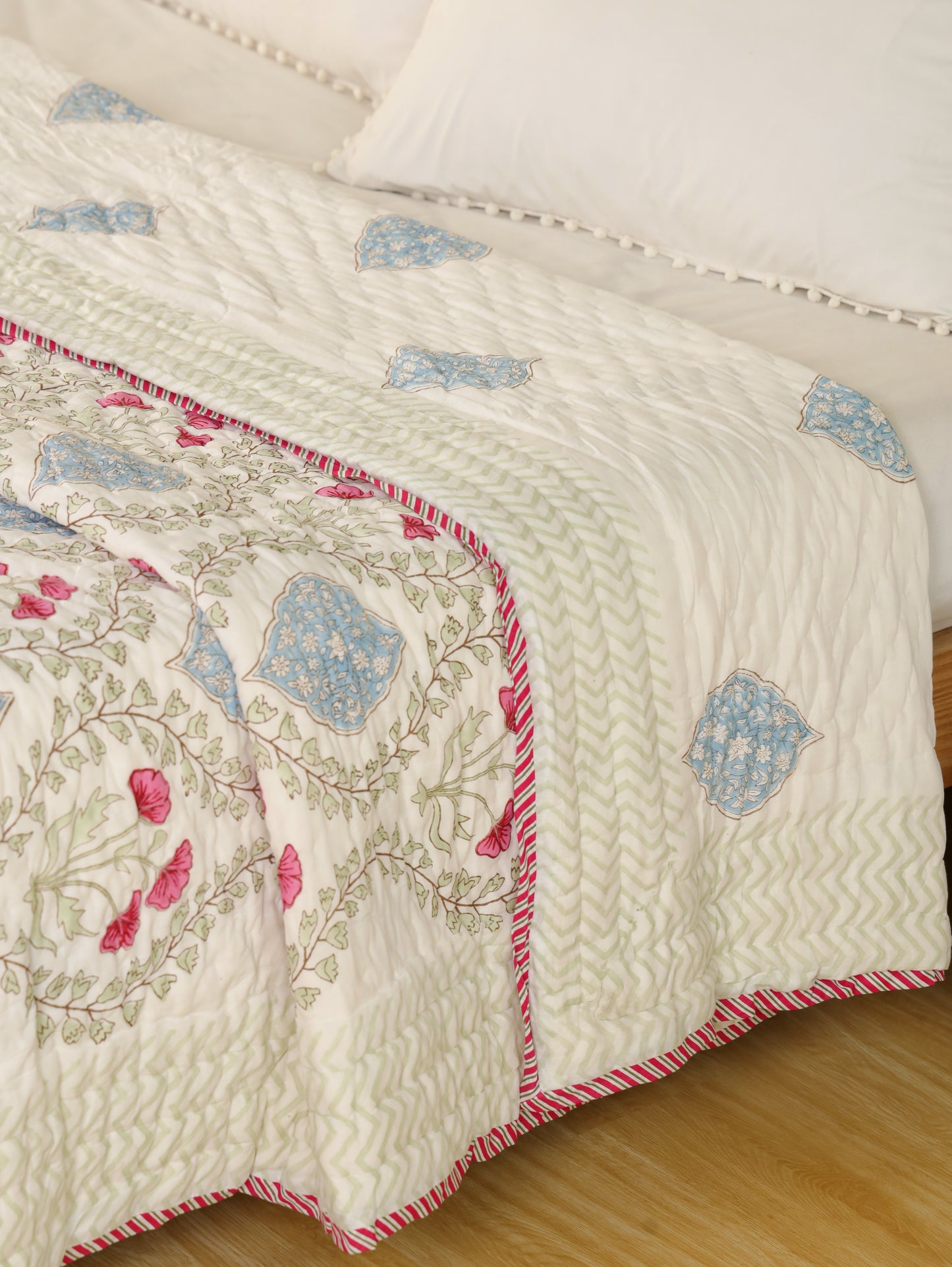 Hand Block Printed Reversible Jaipuri Quilt By Jaipur Hastkar