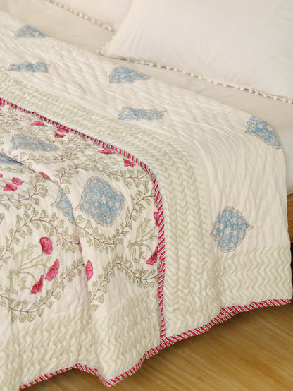 Hand Block Printed Reversible Jaipuri Quilt By Jaipur Hastkar