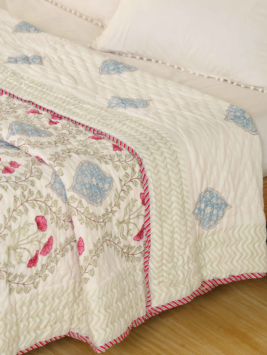 Hand Block Printed Reversible Jaipuri Quilt By Jaipur Hastkar