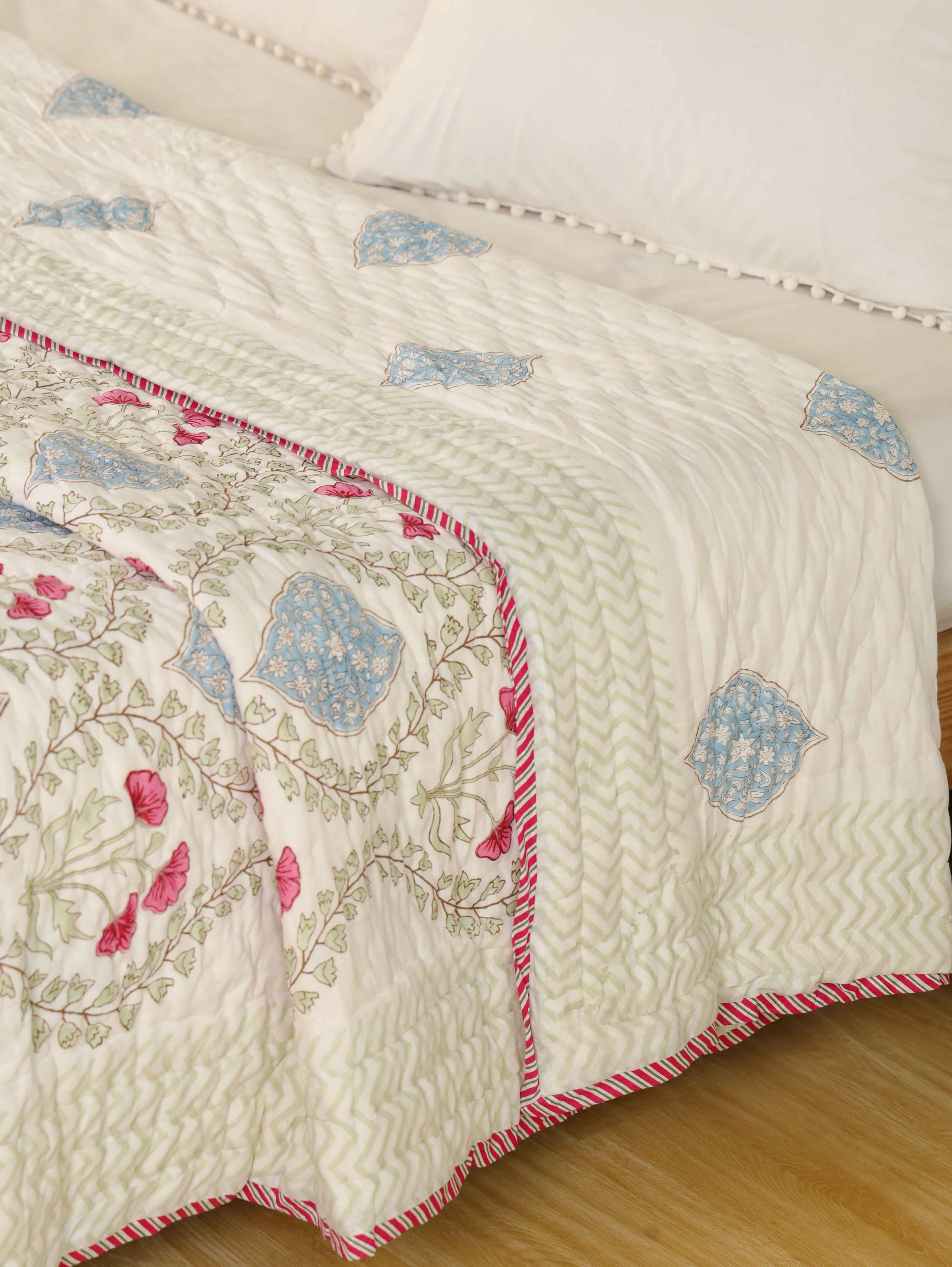 Hand Block Printed Reversible Jaipuri Quilt By Jaipur Hastkar