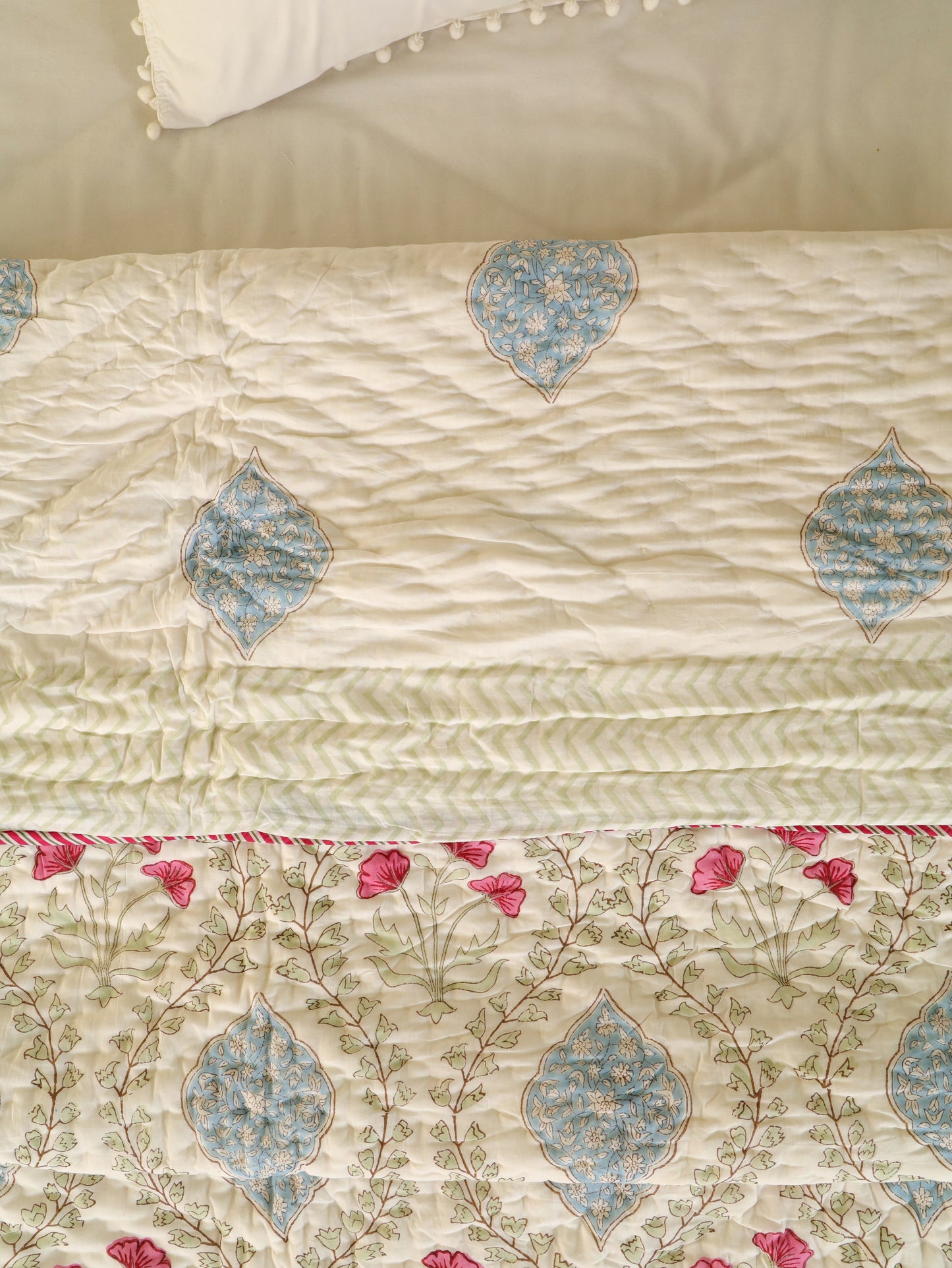 Hand Block Printed Reversible Jaipuri Quilt By Jaipur Hastkar