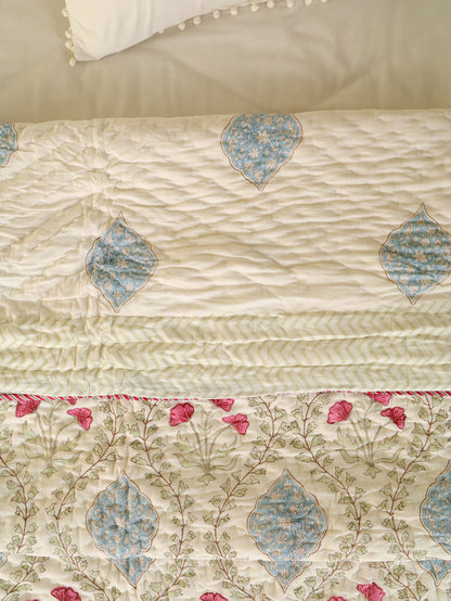 Hand Block Printed Reversible Jaipuri Quilt By Jaipur Hastkar