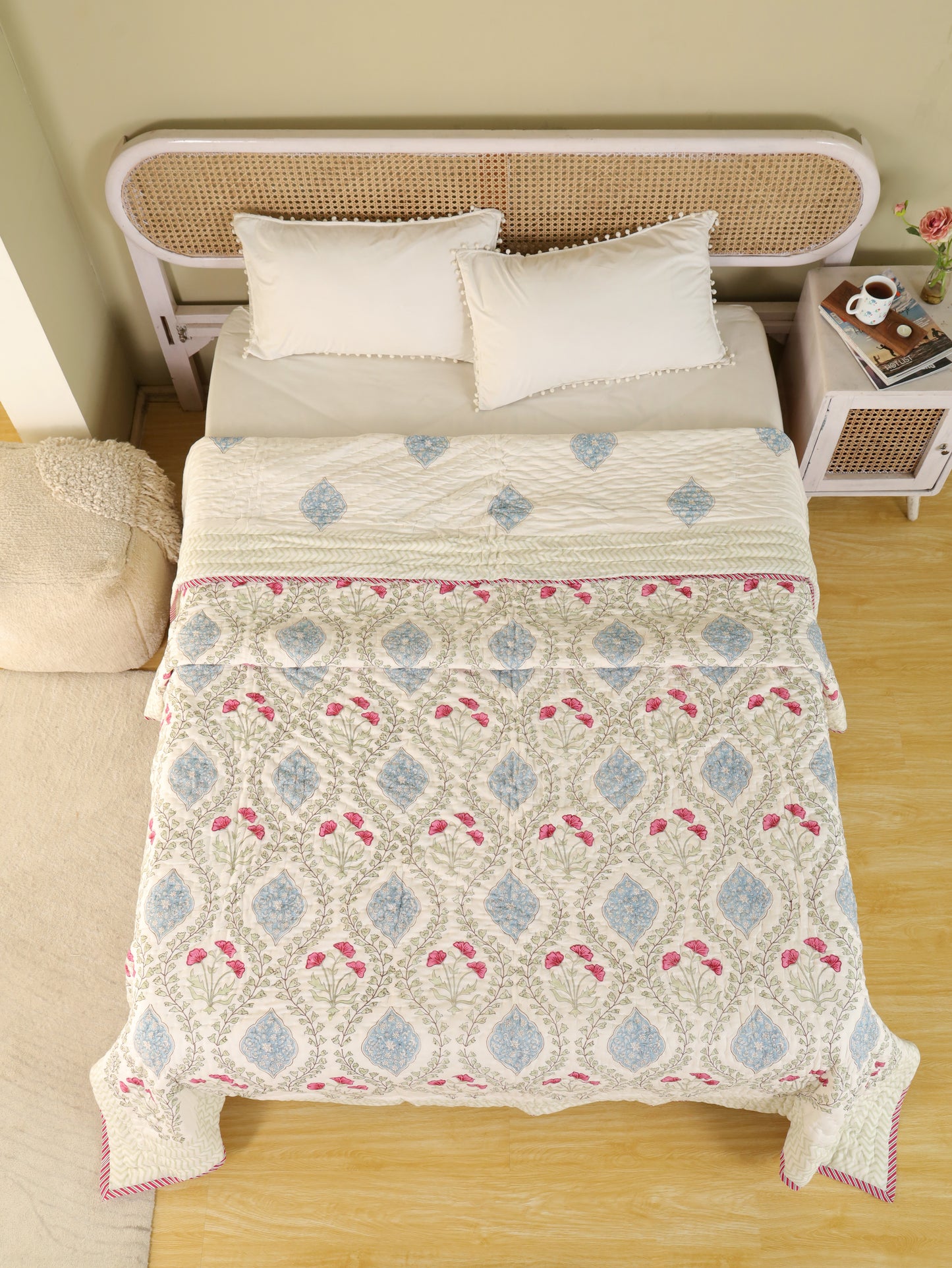 Hand Block Printed Reversible Jaipuri Quilt By Jaipur Hastkar