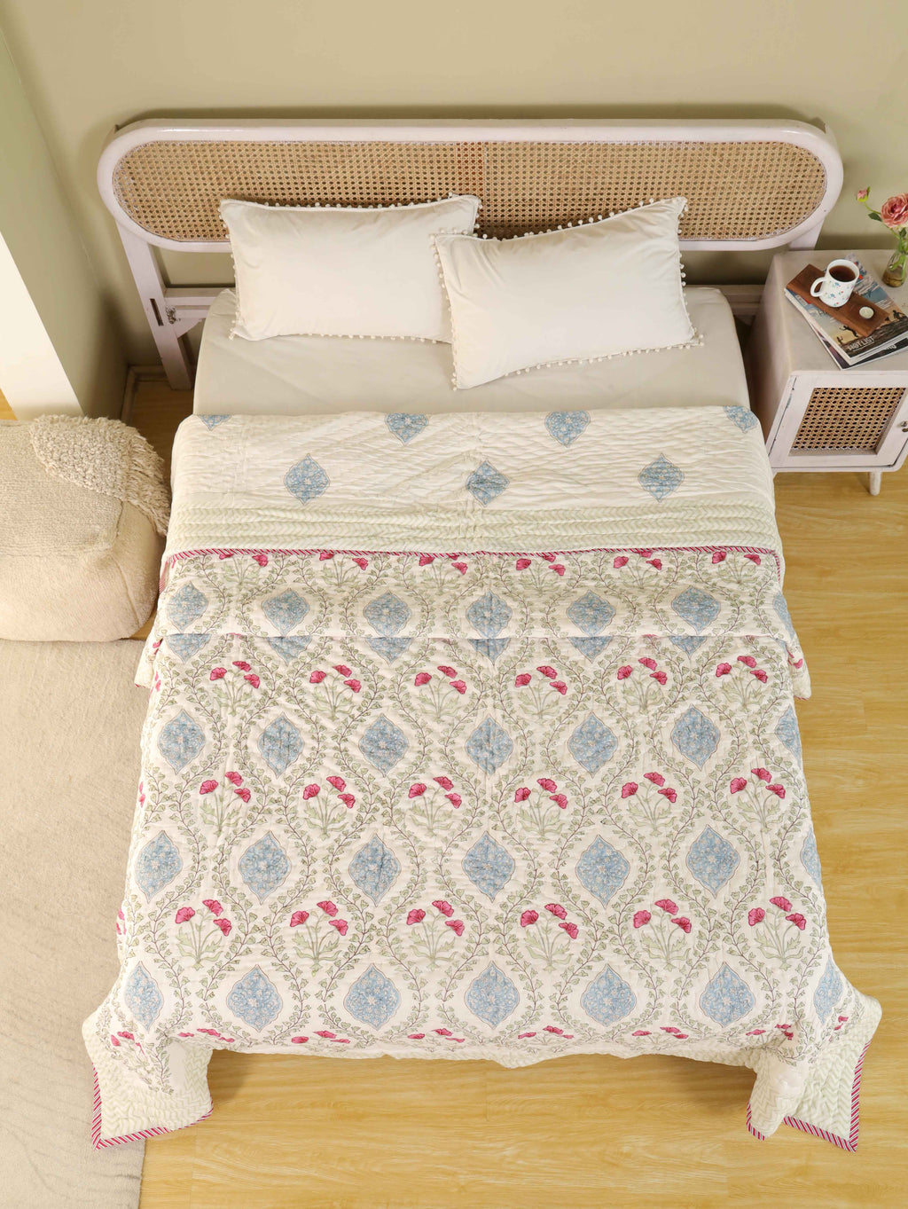 Hand Block Printed Reversible Jaipuri Quilt By Jaipur Hastkar