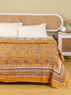 DARK GOLDEN MEHRAB HAND BLOCK PRINT REVERSIBLE COTTON QUILT/RAZAI