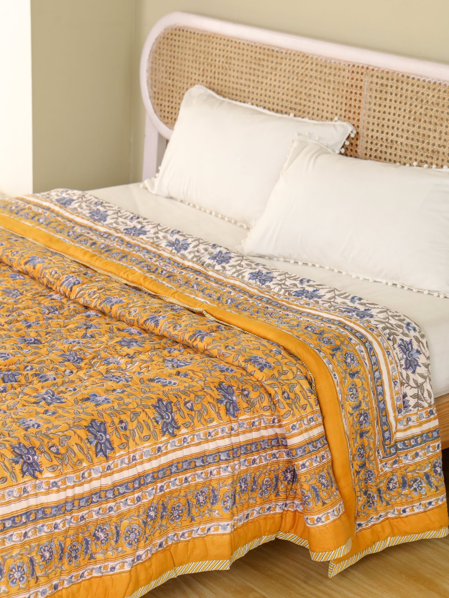 Hand Block Printed Reversible Jaipuri Quilt By Jaipur Hastkar