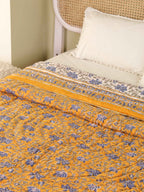DARK GOLDEN MEHRAB HAND BLOCK PRINT REVERSIBLE COTTON QUILT/RAZAI