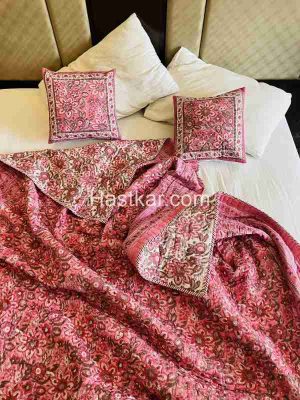 Magenta Pink Sun Flower Block Printed Jaipuri AC Comforter