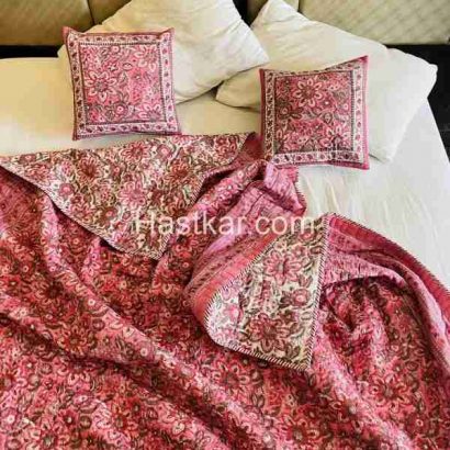Magenta Pink Sun Flower Block Printed Jaipuri AC Comforter